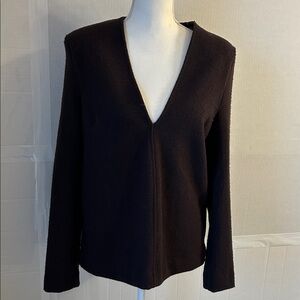NWT Zara Wool Blend Padded L/S V-Neck Back Vent Black  Pullover Top. Sz S